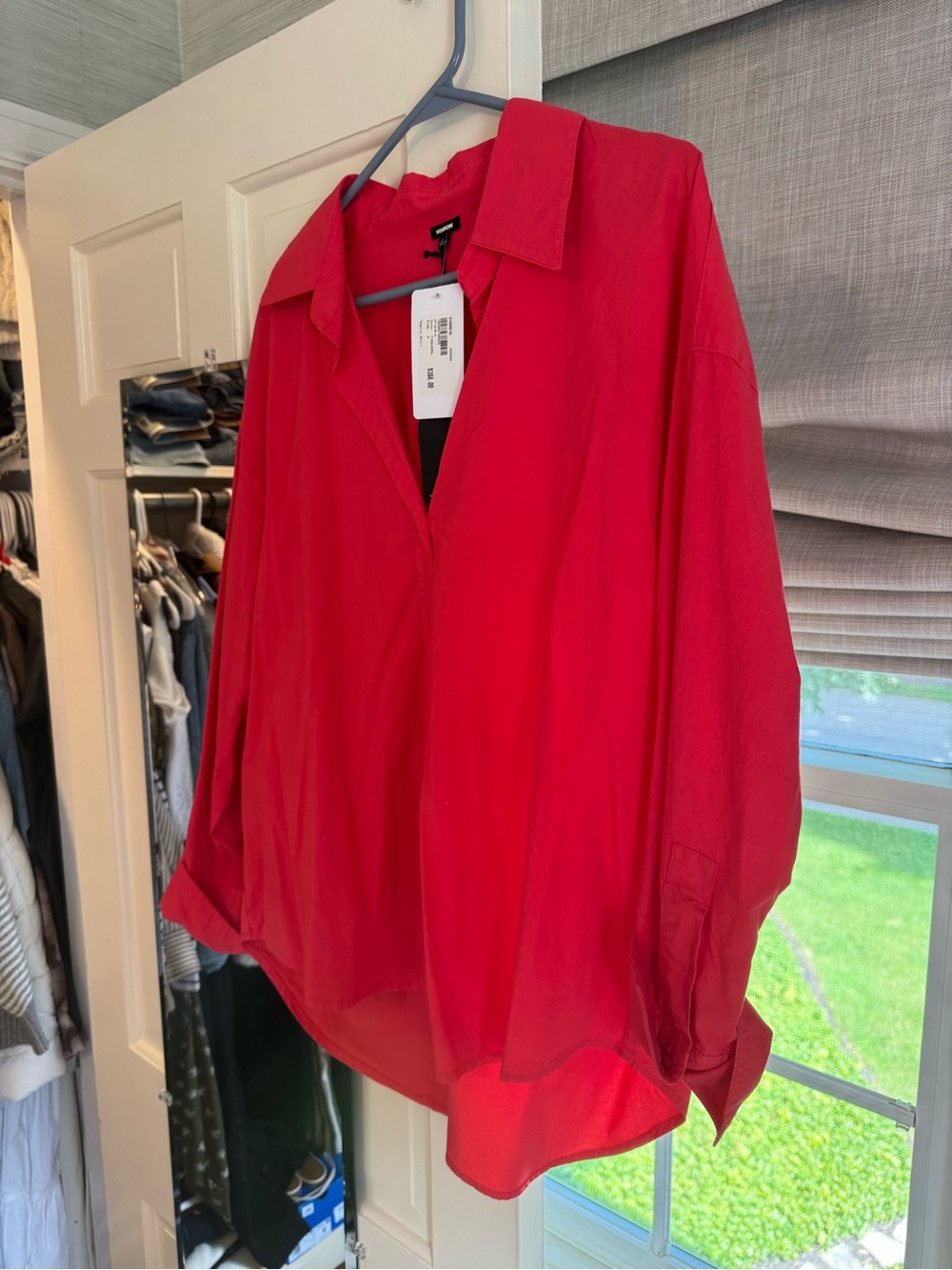 Monrow Bright Red Relaxed Button-Front Shirt